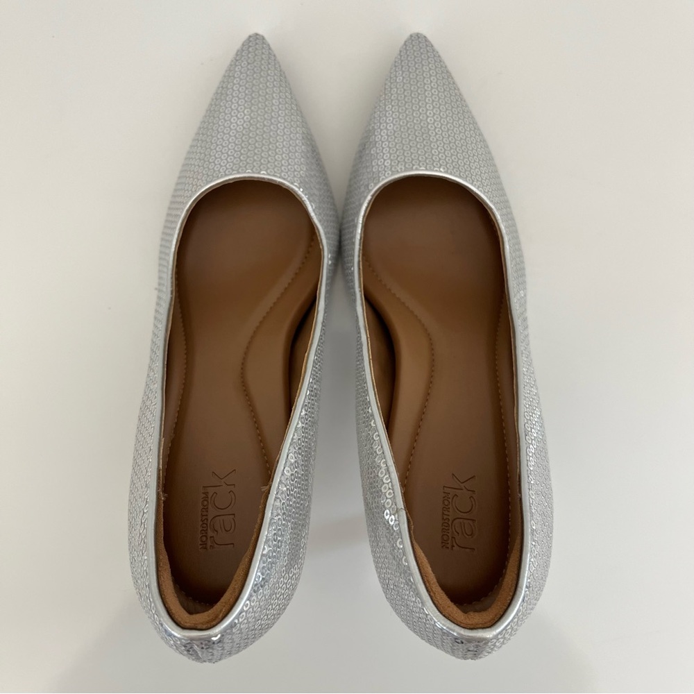 NORDSTROM Paige Pointed Toe Sequin Pump In Silver NEW - Picture 8 of 13